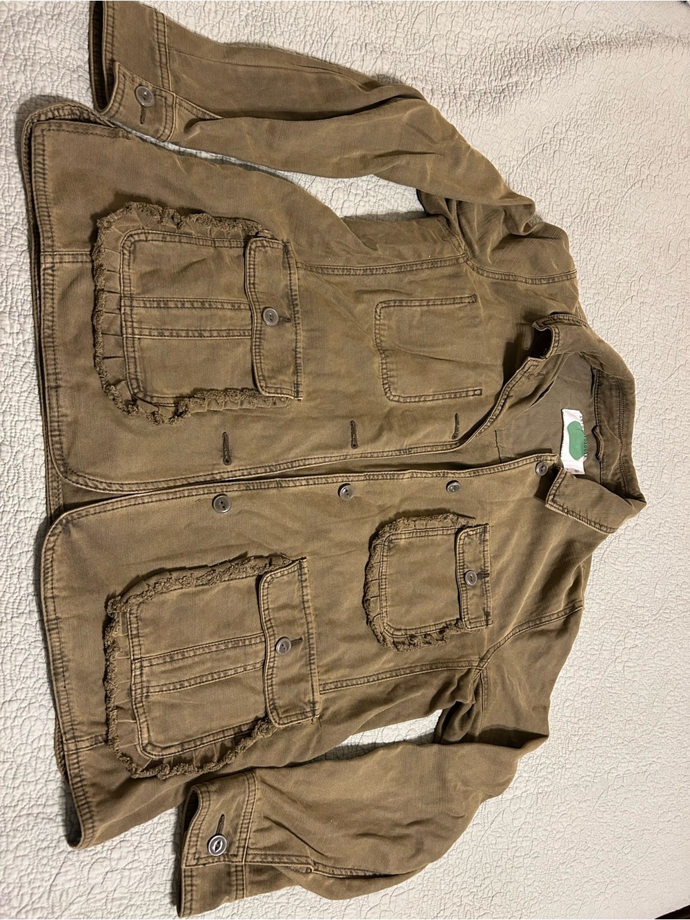 Anthropologie Frayed Pocket Utility Jacket in Olive Brown